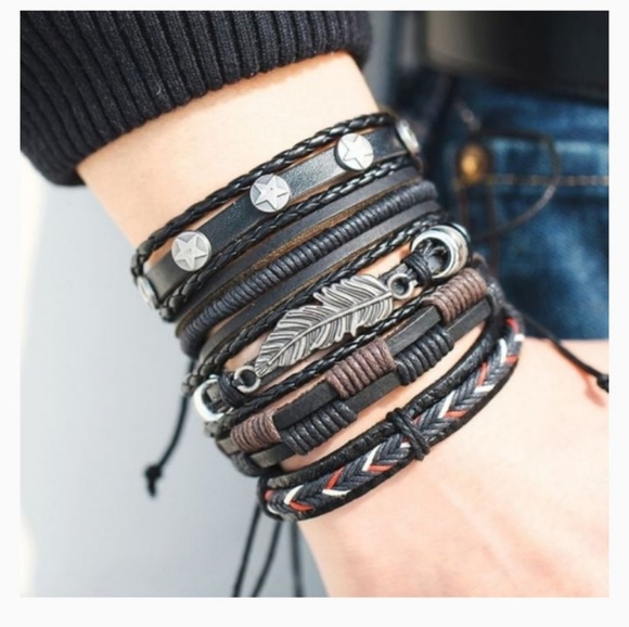 Multilayer Brown Leather Bracelet Set - Picture 2 of 2